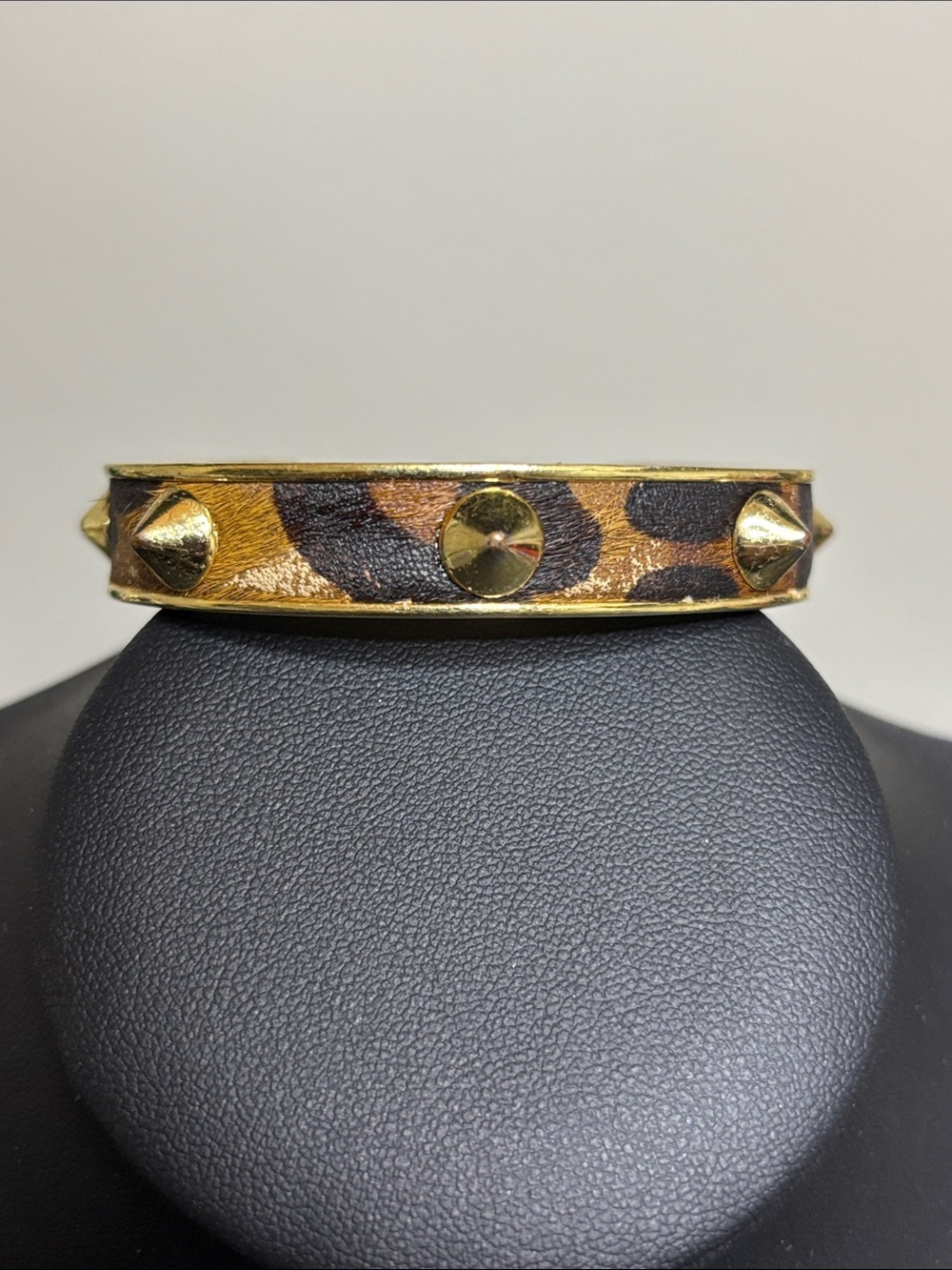 C. Wonder Calf Hair Gold-Tone Leopard Print Stud Cuff Bracelet